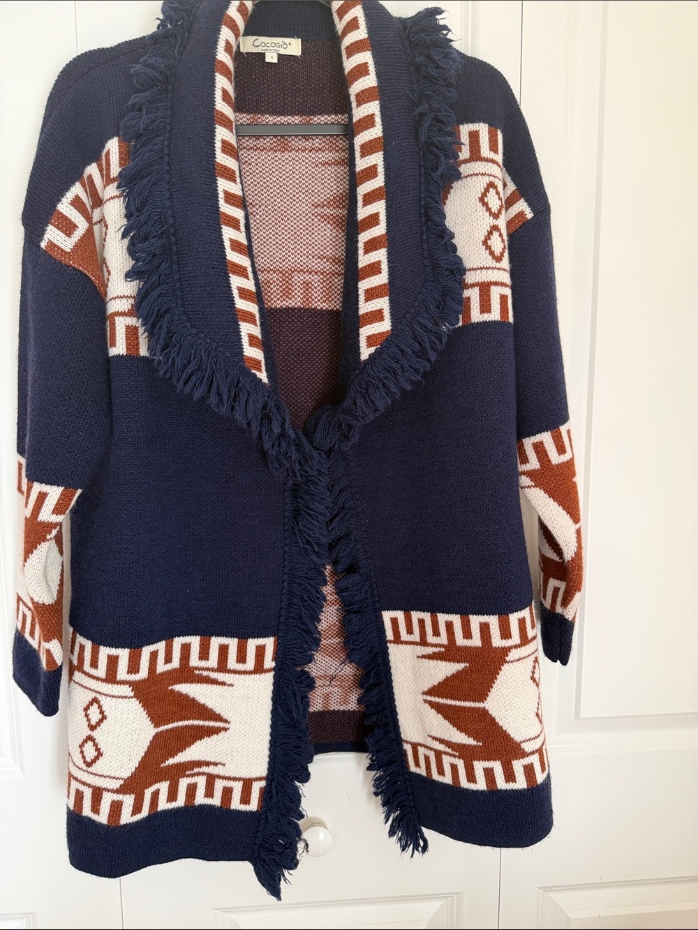 Cocogio Cardigan Sweater Italian Aztec Southwestern fringe small